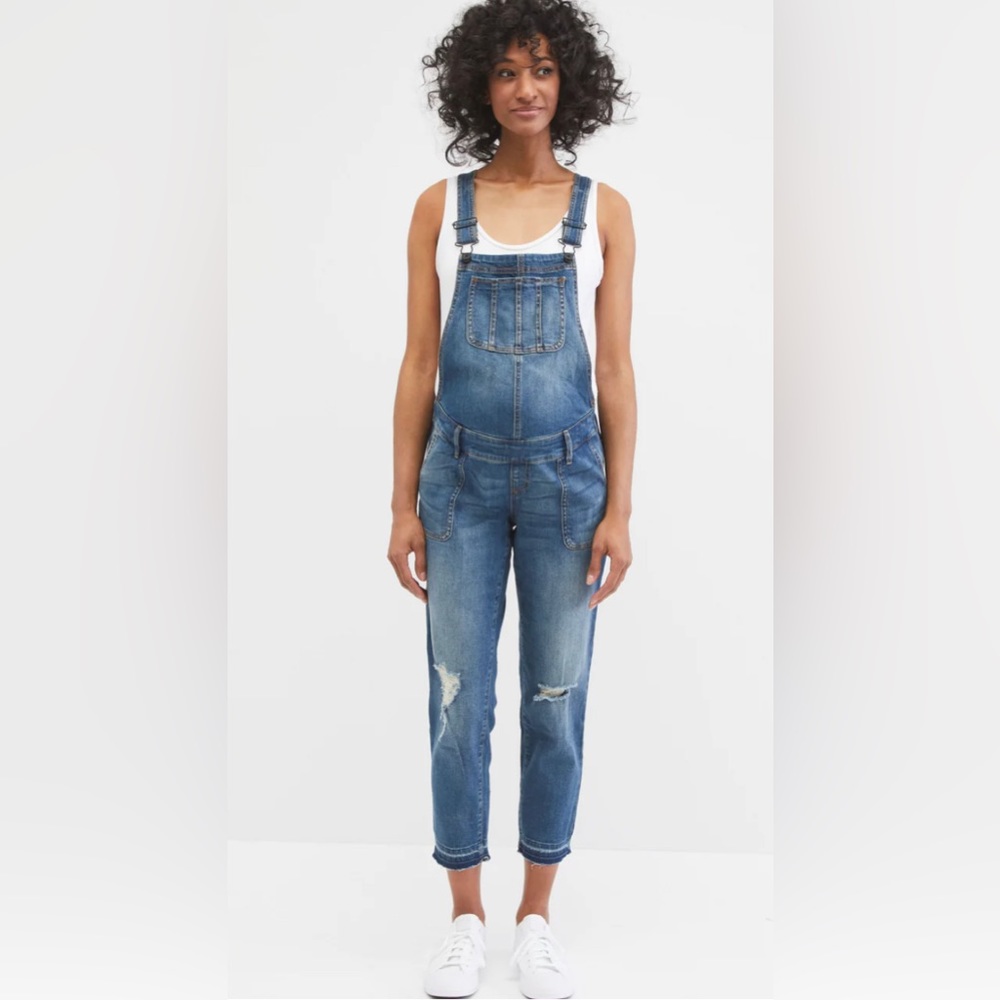 INDIGO BLUE SIDE PANEL LETDOWN HEM MATERNITY OVERALLS